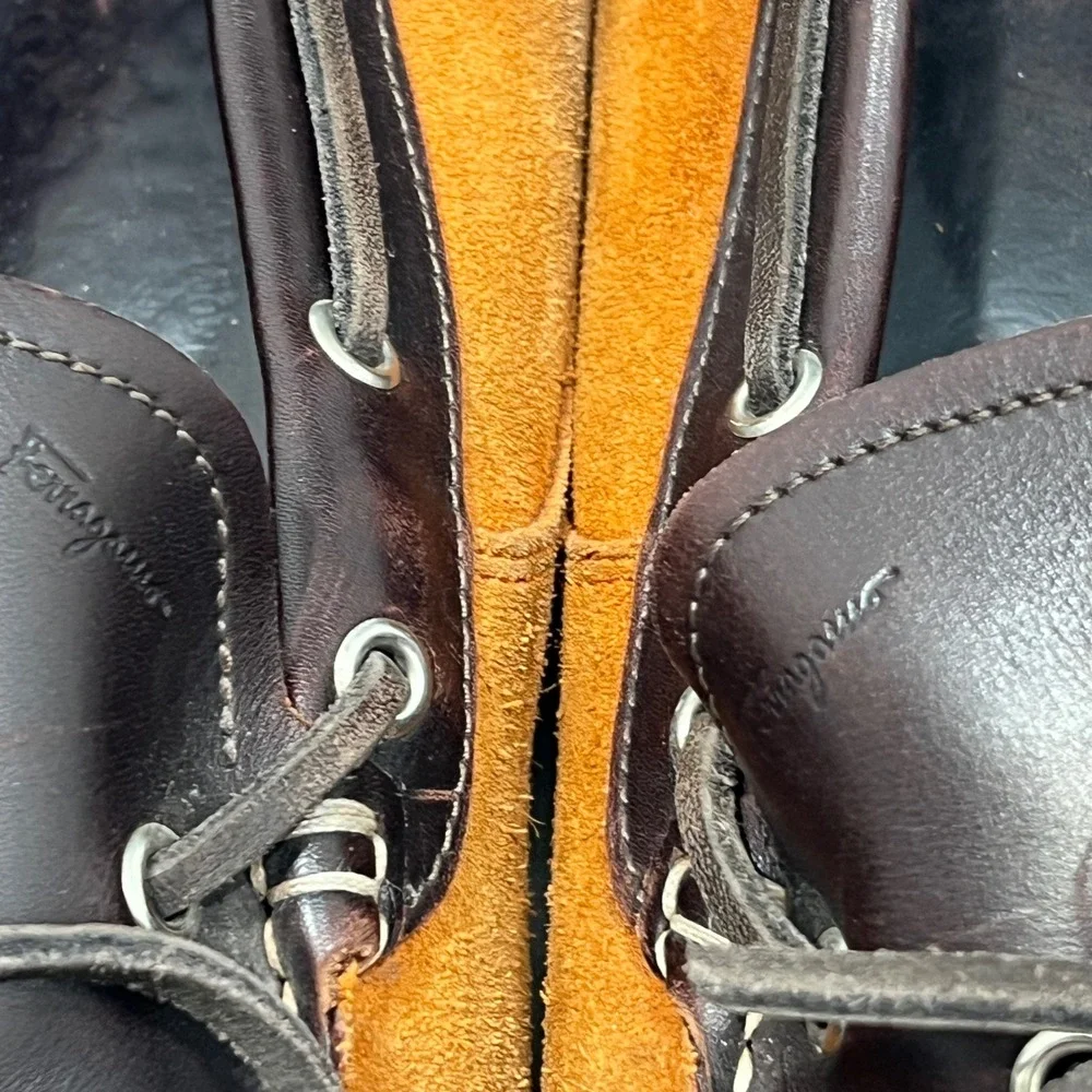 Salvatore Ferragamo Mens Brown Leather Orange Suede Driving Loafers TN 9198  11